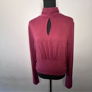 Brea Canyon Women’s Rosa Mock Neck Cutout Keyhole Detail Knit Top Claret Size XL